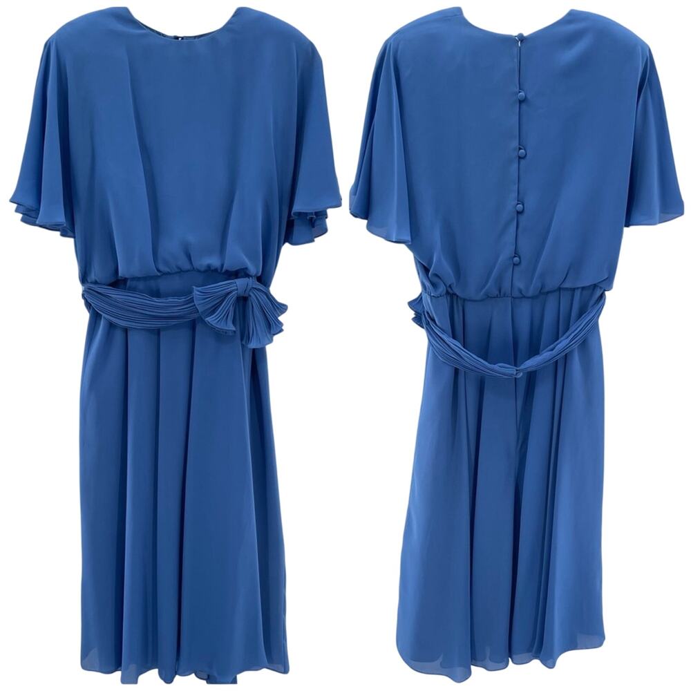 Vintage Miss Elliette Made in USA Chiffon Midi Cocktail Dress Baby Blue Size 14